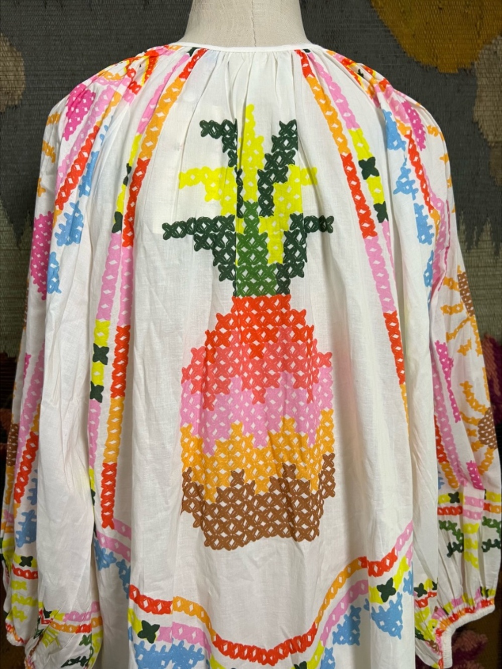 FARM Rio White Maxi Dress with Neon Pink, Yellow & Blue Embroidery - Picture 3 of 13